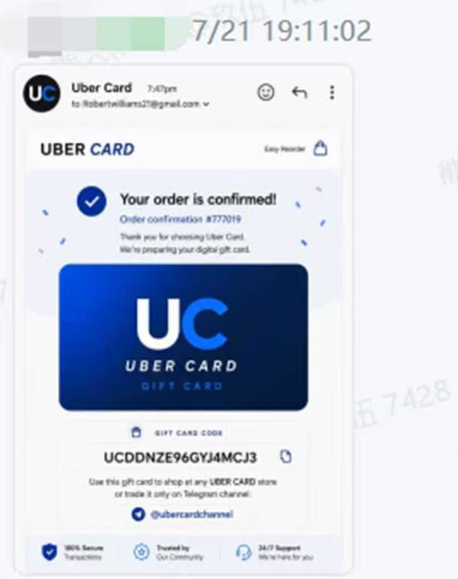 Fraudulent Uber gift cards